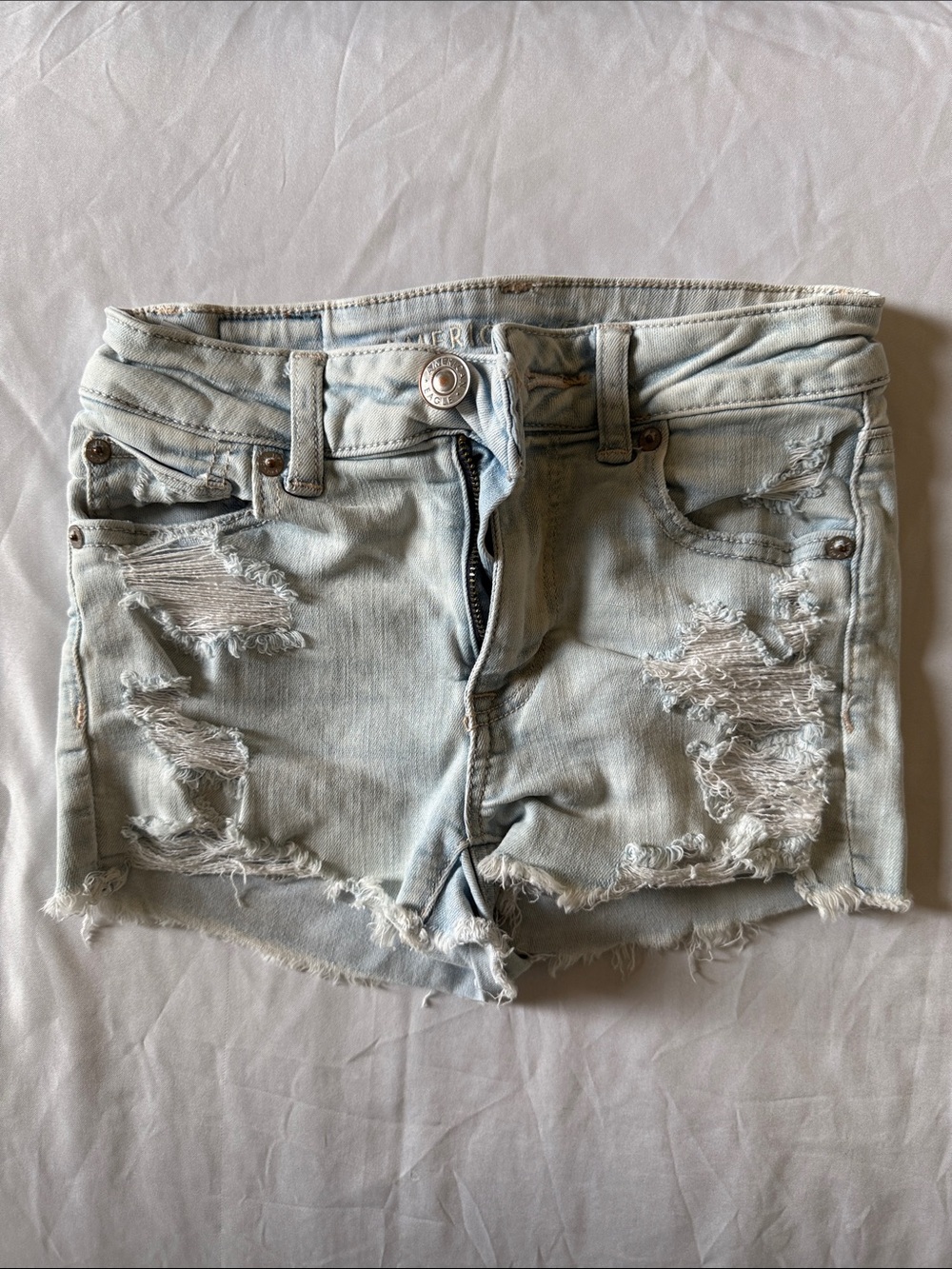 American Eagle Outfitters Light Blue Distressed Denim Shorts